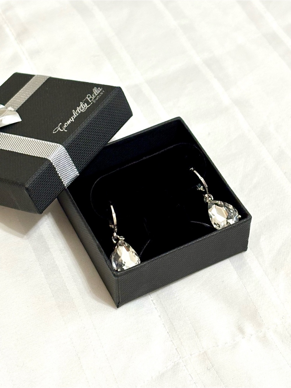 COMPLETELY BELLA Clear Cubic Zirconia Teardrop Hoop Earrings